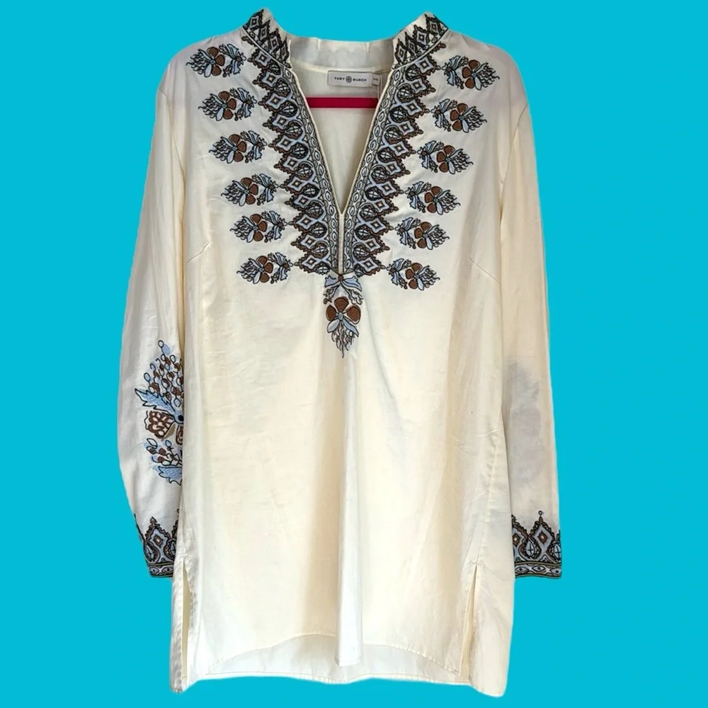 NWT TORY BURCH FRENCH CREAM EMBROIDERED TUNIC SIZE XL‎ BLOUSE